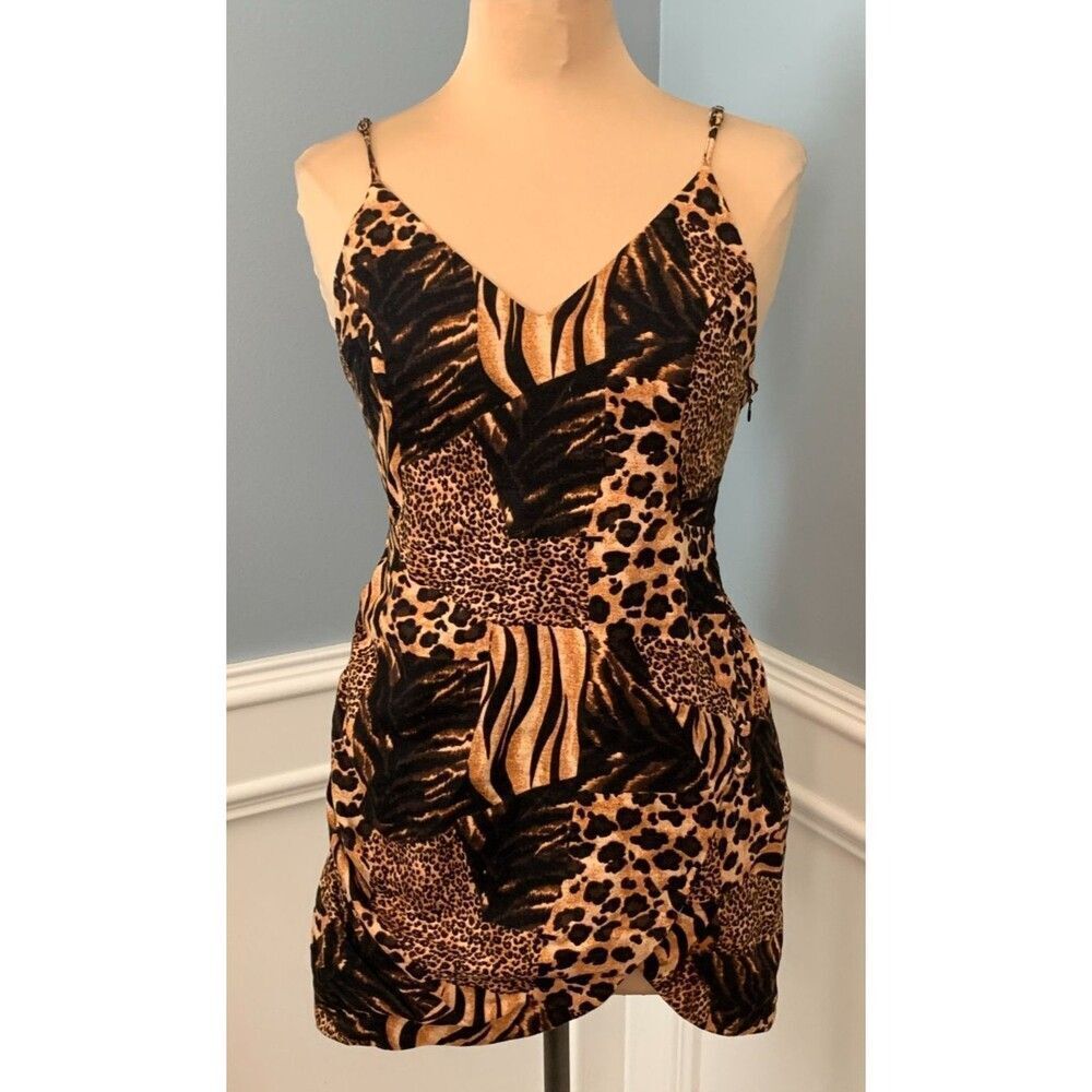 Urban Outfitters Dress Womens M Imani Animal Print Tulip Linen Blend Sleeveless